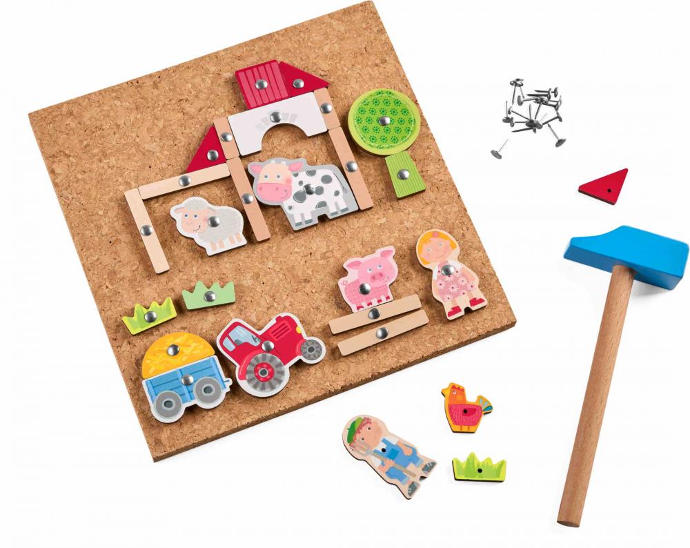 Haba Geschicklichkeitsspiel Hammer-Nagelspiel Bauernhof 2013378001