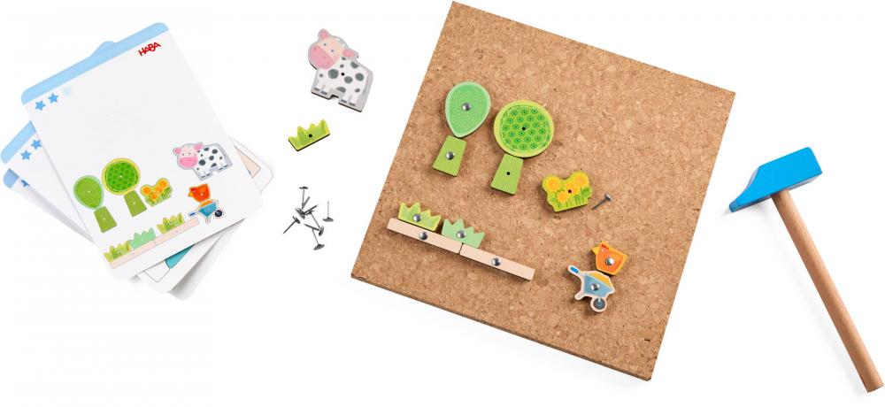 Haba Geschicklichkeitsspiel Hammer-Nagelspiel Bauernhof 2013378001