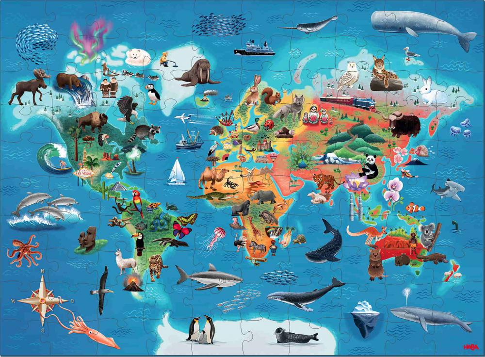 100 Teile Haba Kinder Puzzle Weltkarte 2013400001