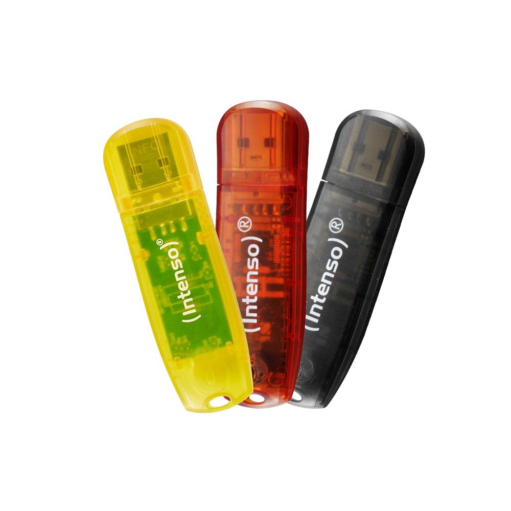 Intenso USB Stick 32GB Speicherstick Rainbow Line gelb, rot, schwarz 3er Pack