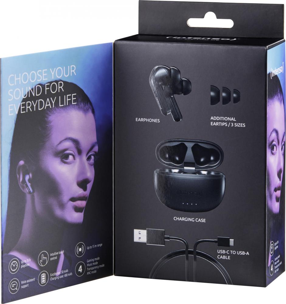 Intenso True Wireless Kopfhörer T300A Bluetooth Buds mit Akku schwarz