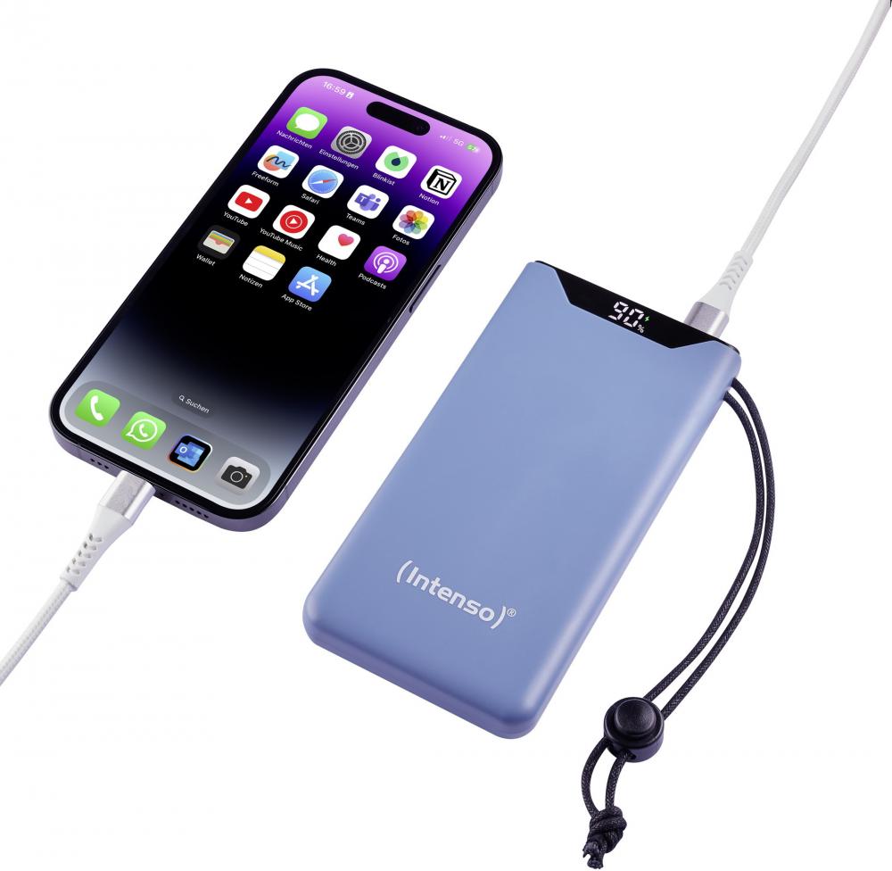 Intenso Powerbank F10000 PD Qualcomm Quick Charge 3.0 10000 mAh 1x USB Typ A und C OUT blau