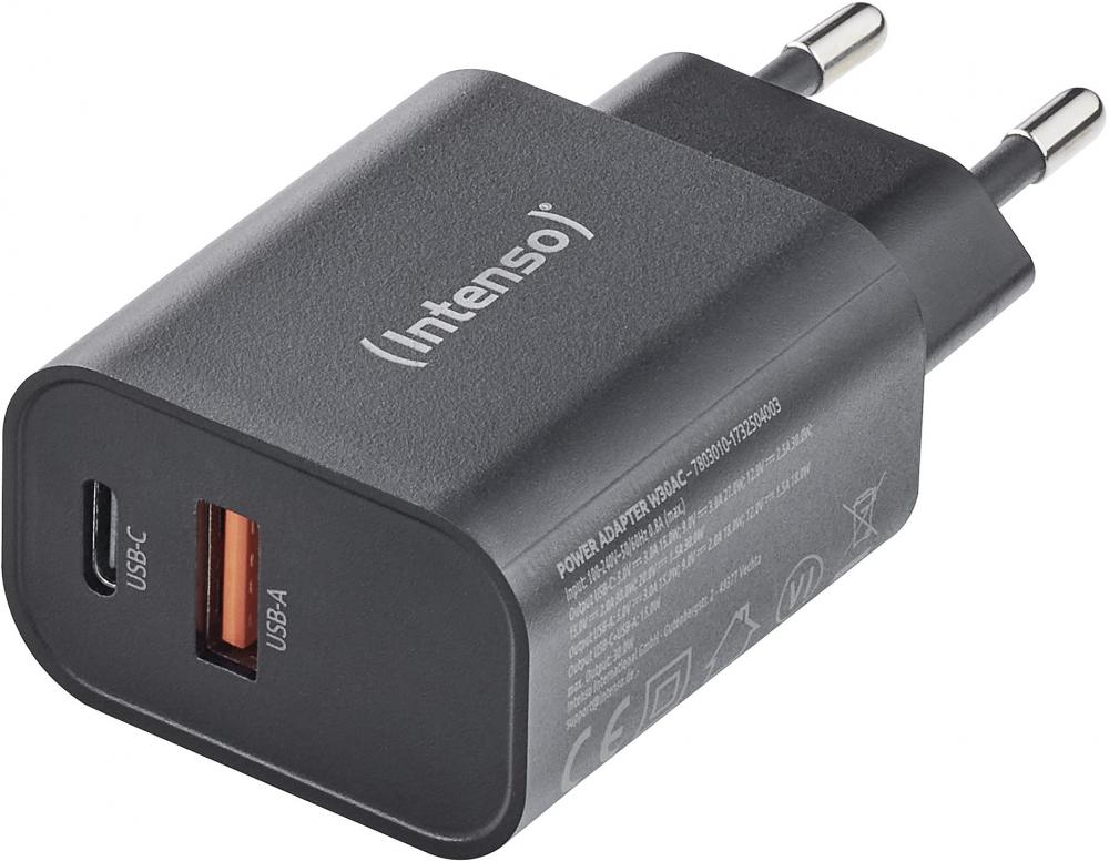 Intenso Ladegerät Power Adapter 30 Watt W30AC 1x USB-A + 1x USB-C für 2 Geräte schwarz