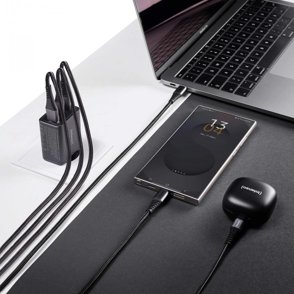 Intenso Ladegerät Power Adapter 65 Watt W65ACC GaN 1x USB-A + 2x USB-C für 3 Geräte schwarz