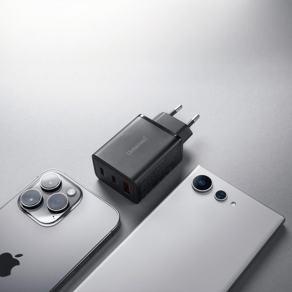 Intenso Ladegerät Power Adapter 65 Watt W65ACC GaN 1x USB-A + 2x USB-C für 3 Geräte schwarz