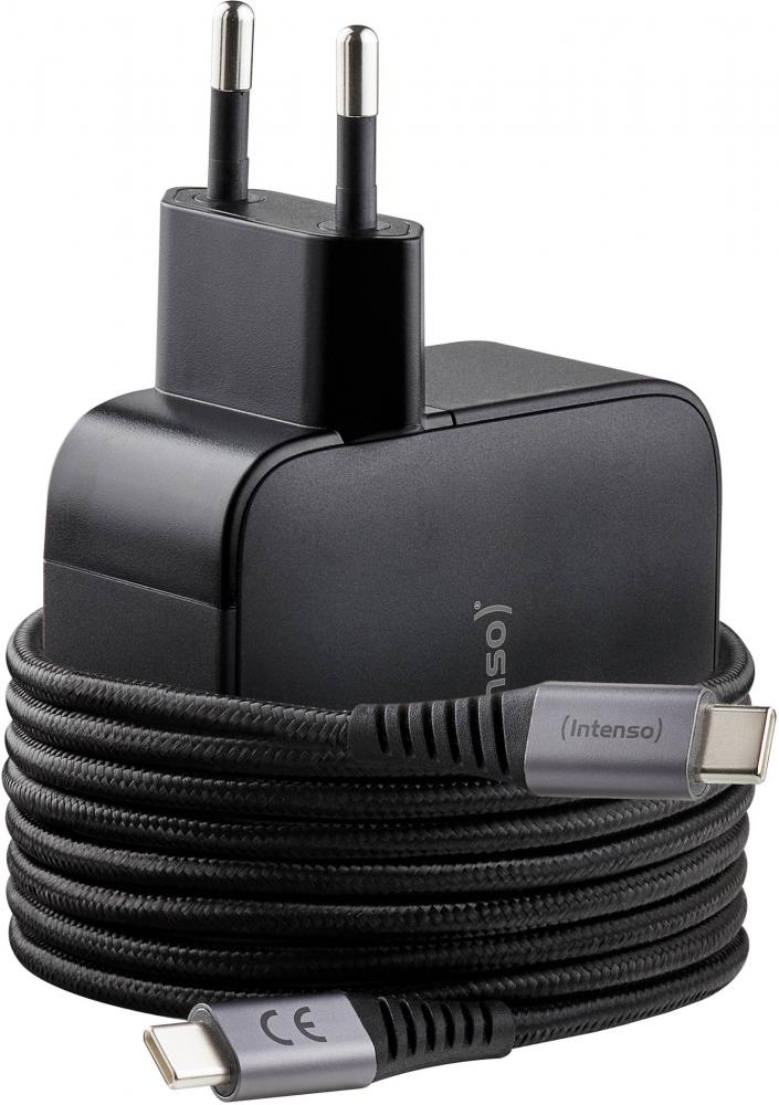 Intenso Ladegerät Power Adapter W100ACC GaN + C520C Kabel 2x USB-C 1x USB-A für 3 Gerät schwarz