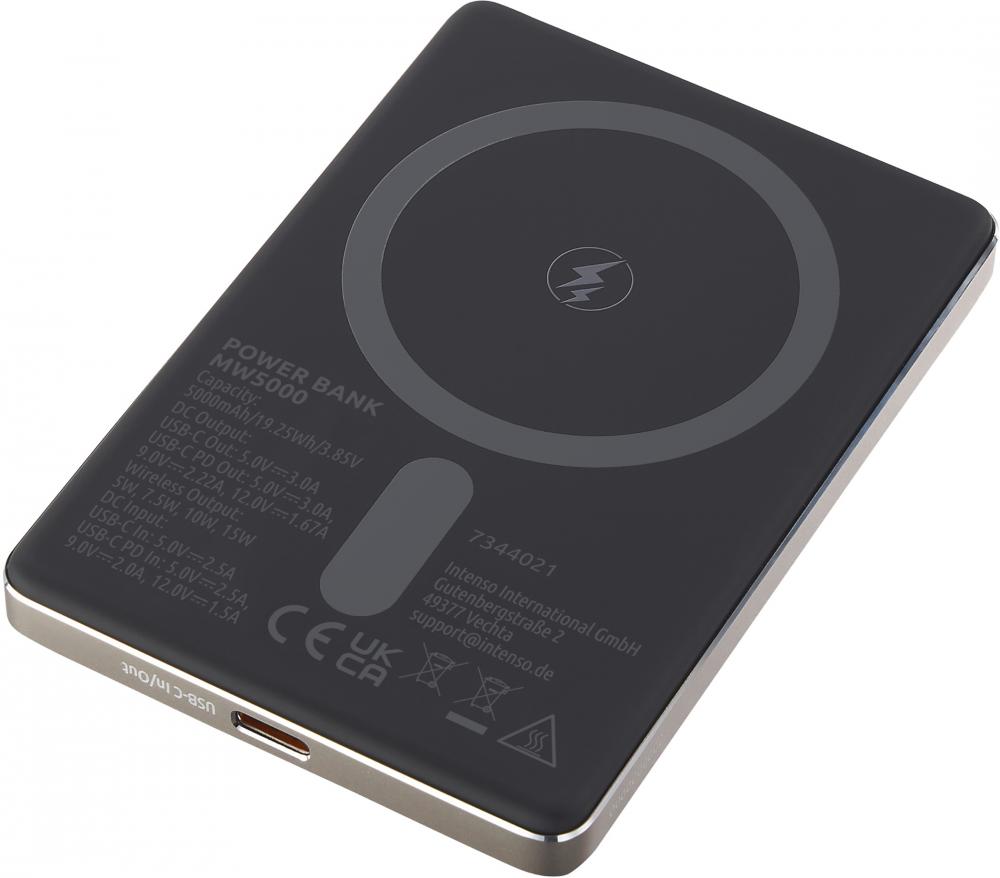 Intenso Powerbank MW5000 magnetische Fixierung MagSafe kompatibel PD 3.0 5000 mAh USB C champagner