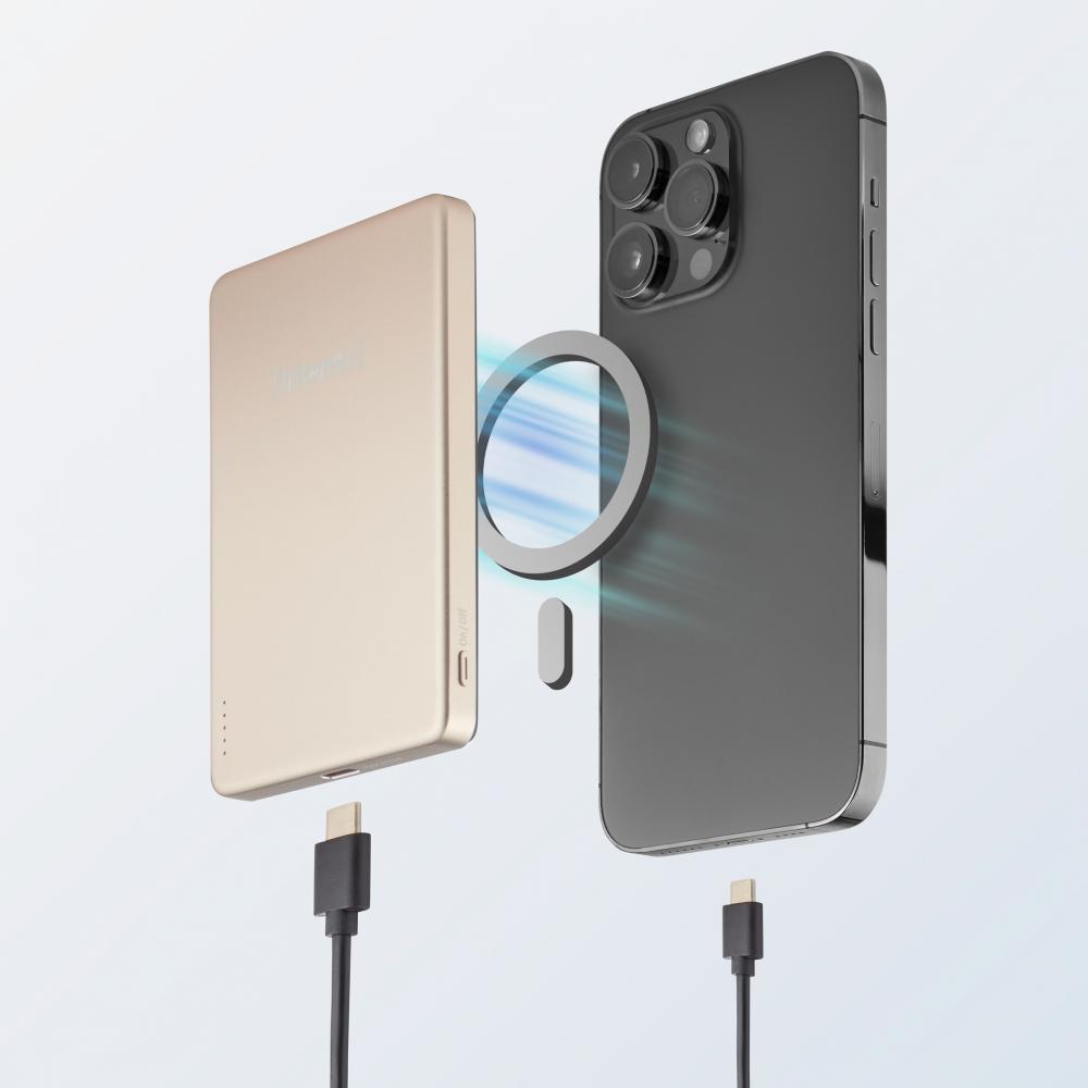 Intenso Powerbank MW5000 magnetische Fixierung MagSafe kompatibel PD 3.0 5000 mAh USB C champagner