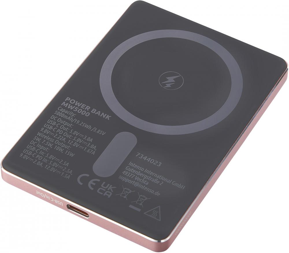 Intenso Powerbank MW5000 magnetische Fixierung MagSafe kompatibel PD 3.0 5000 mAh USB Typ C rosé