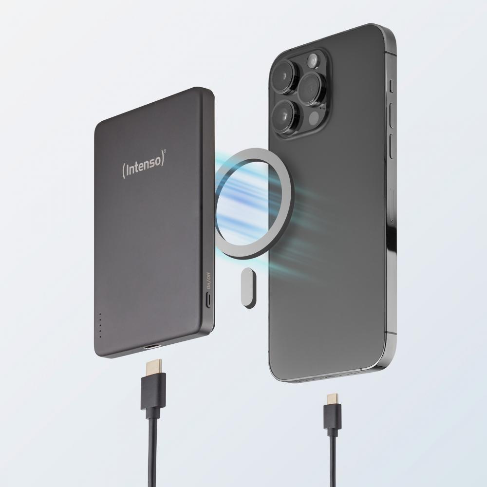 Intenso Powerbank MW5000 magnetische Fixierung MagSafe kompatibel PD 3.0 5000 mAh USB Typ C grau