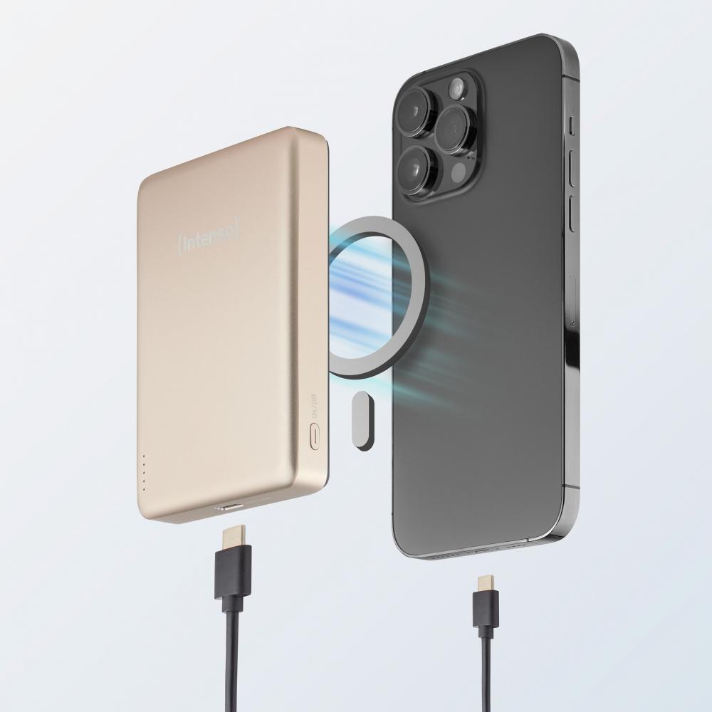 Intenso Powerbank MW10000 magnetische Fixierung MagSafe kompatibel PD 3.0 10000 mAh USB C champagner