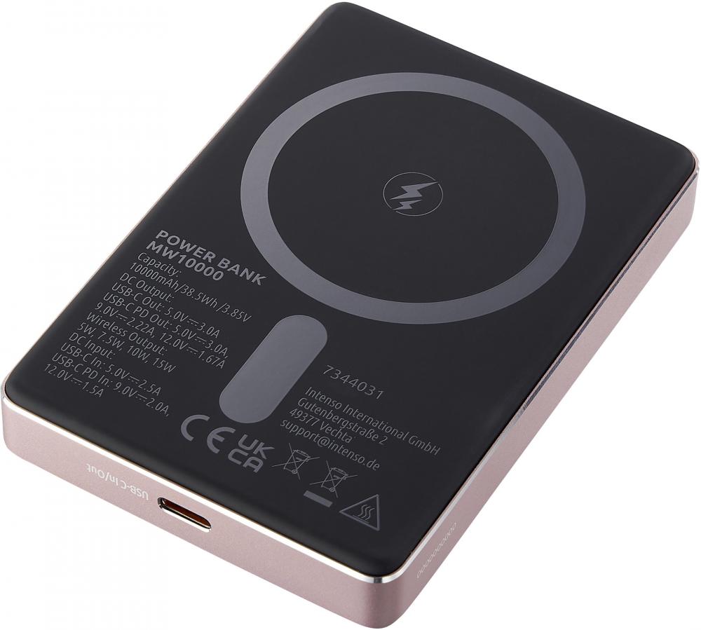 Intenso Powerbank MW10000 magnetische Fixierung MagSafe kompatibel PD 3.0 10000 mAh USB Typ C rosé