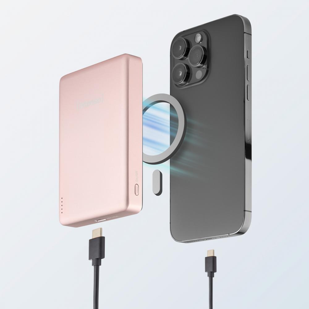 Intenso Powerbank MW10000 magnetische Fixierung MagSafe kompatibel PD 3.0 10000 mAh USB Typ C rosé