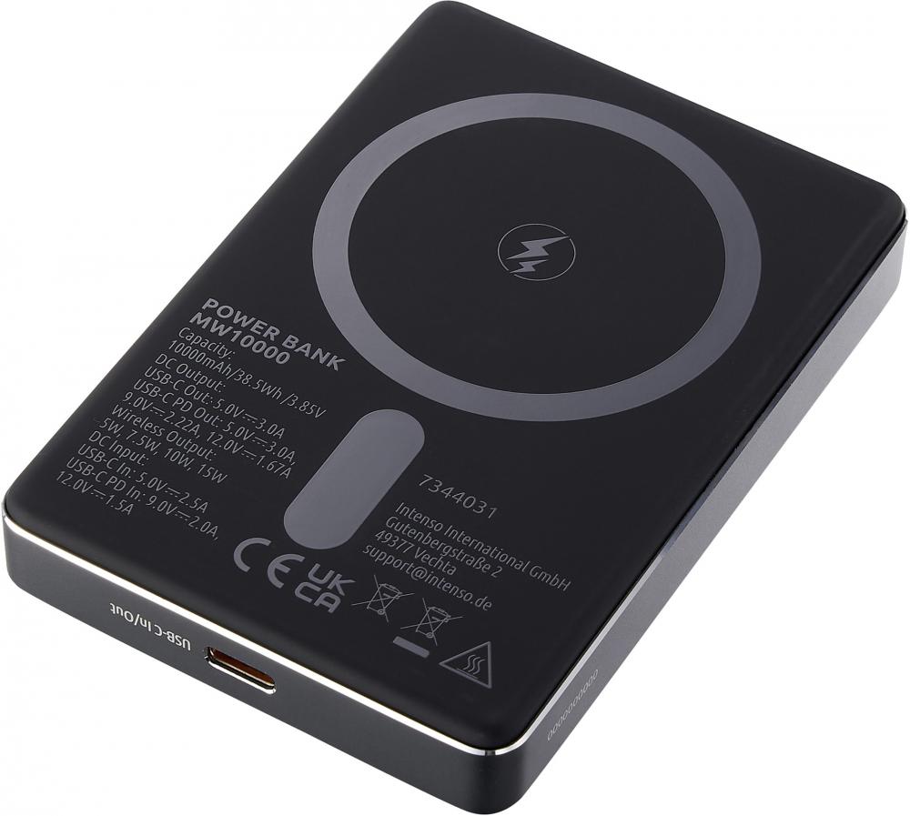 Intenso Powerbank MW10000 magnetische Fixierung MagSafe kompatibel PD 3.0 10000 mAh USB Typ C grau