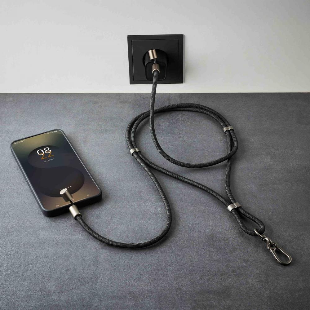 Intenso Cell Phone Charging Lanyard Handykette als Ladekabel Datenkabel 2 x USB-C bis 1,65m schwarz