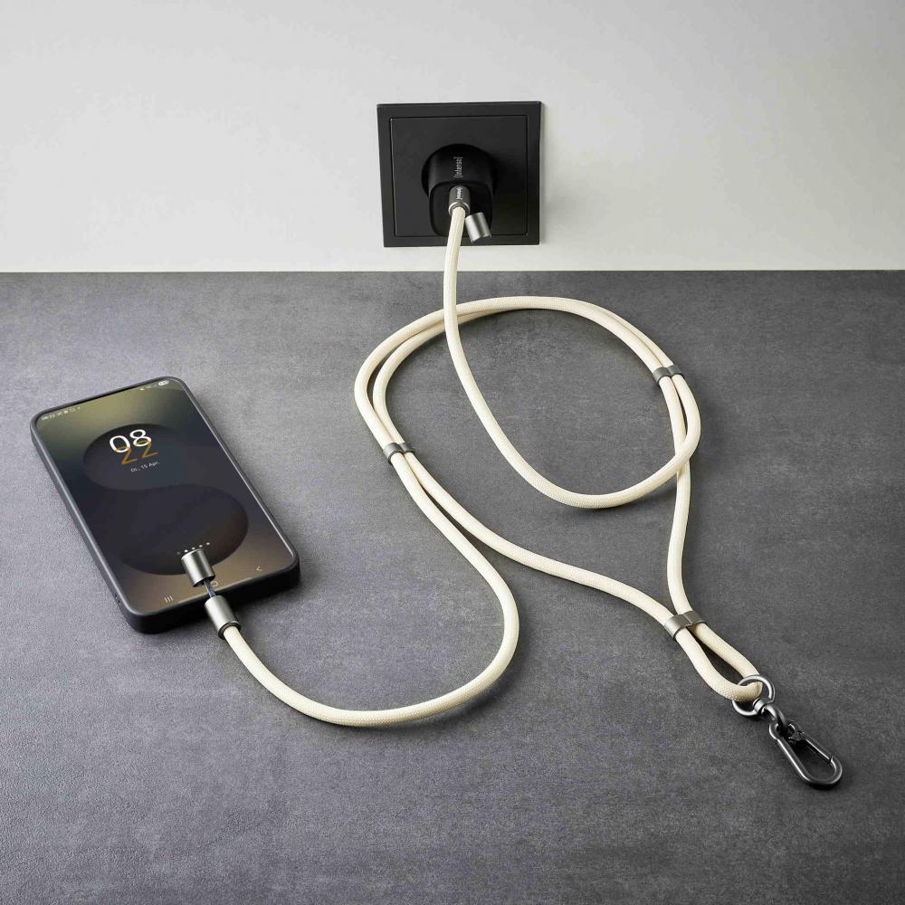 Intenso Cell Phone Charging Lanyard Handykette als Ladekabel Datenkabel 2 x USB-C bis 1,65m beige