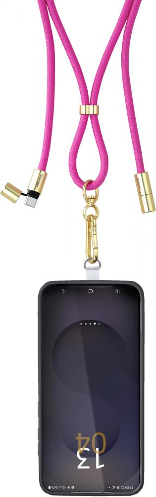 Intenso Cell Phone Charging Lanyard Handykette als Ladekabel Datenkabel 2 x USB-C 1,65m neon pink