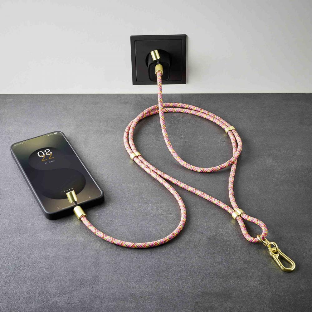 Intenso Cell Phone Charging Lanyard Handykette als Ladekabel Datenkabel 2 x USB-C bis 1,65m neon mix