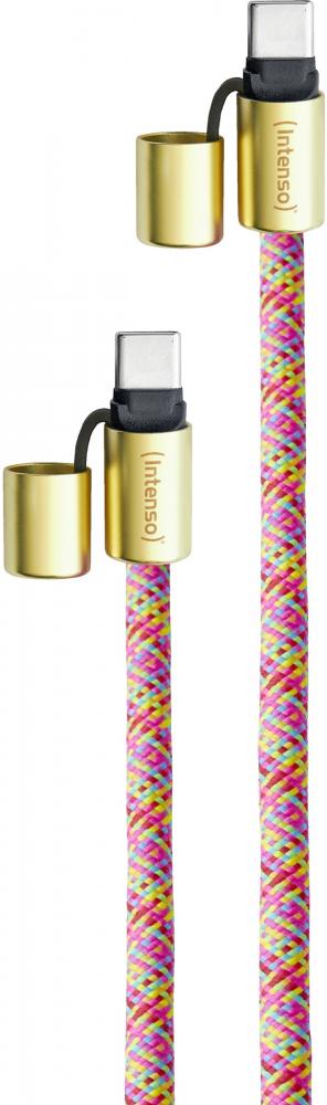 Intenso Cell Phone Charging Lanyard Handykette als Ladekabel Datenkabel 2 x USB-C bis 1,65m neon mix