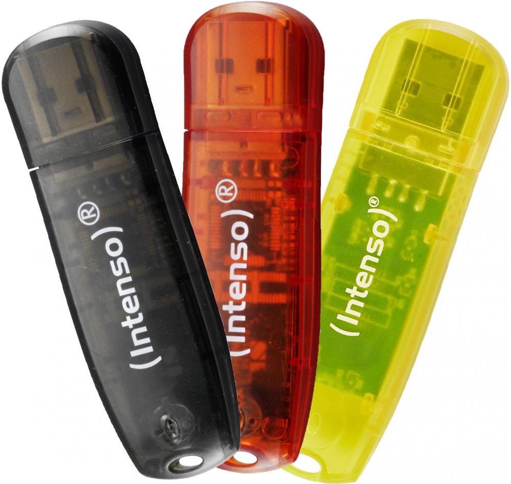 Intenso USB Stick 8GB Speicherstick Rainbow Line gelb, rot, schwarz 3er Pack