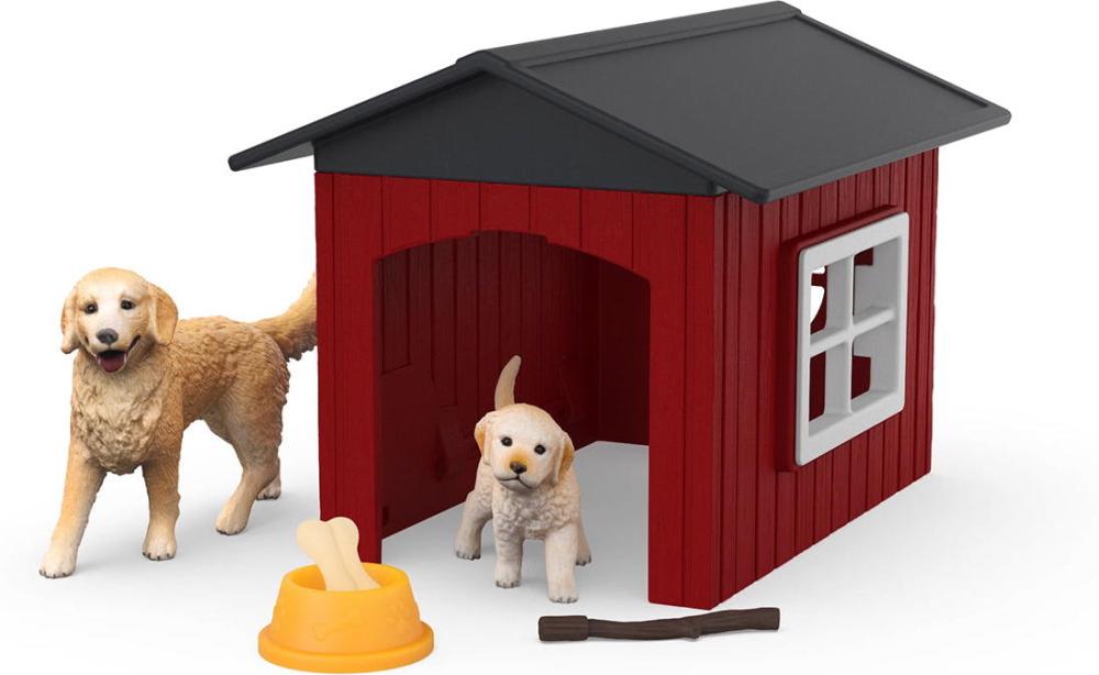 Schleich FARM WORLD Hundehütte mit Goldenretrievern Set 9 Teile 42722