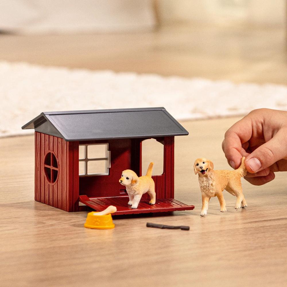 Schleich FARM WORLD Hundehütte mit Goldenretrievern Set 9 Teile 42722