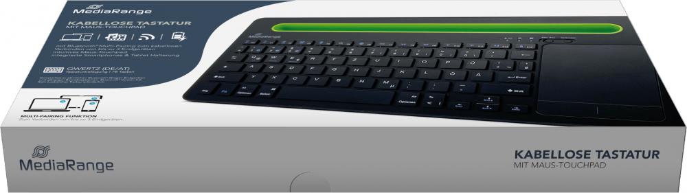 Mediarange Multi-pairing Funk Tastatur QWERTZ 78 Tasten und Touchpad schwarz/grün