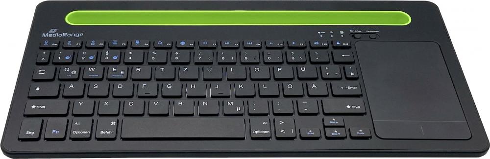 Mediarange Multi-pairing Funk Tastatur QWERTZ 78 Tasten und Touchpad schwarz/grün