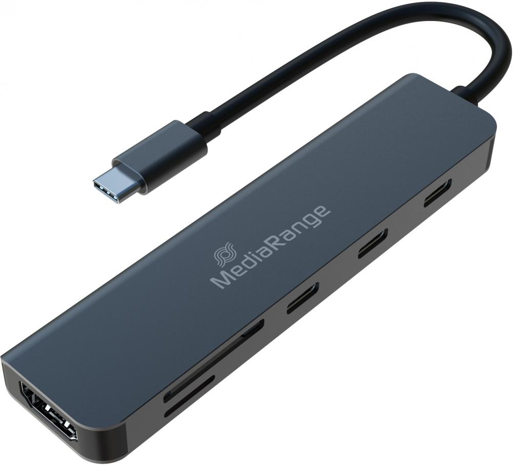 Mediarange USB TYP C Hub Multiport 6in1 2x USB, 2x HDMI, USB TYP C Power Delivery MRCS519