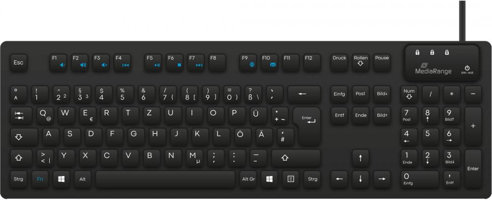 Mediarange Hygiene Tastatur kabelgebunden IP68 QWERTZ 124 Tasten und Touchpad schwarz MROS273