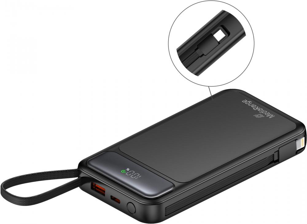 Mediarange Powerbank mobile Ladestation 10000 mAh Ladegerät USB 2x Typ C, Typ A, Lightning schwarz