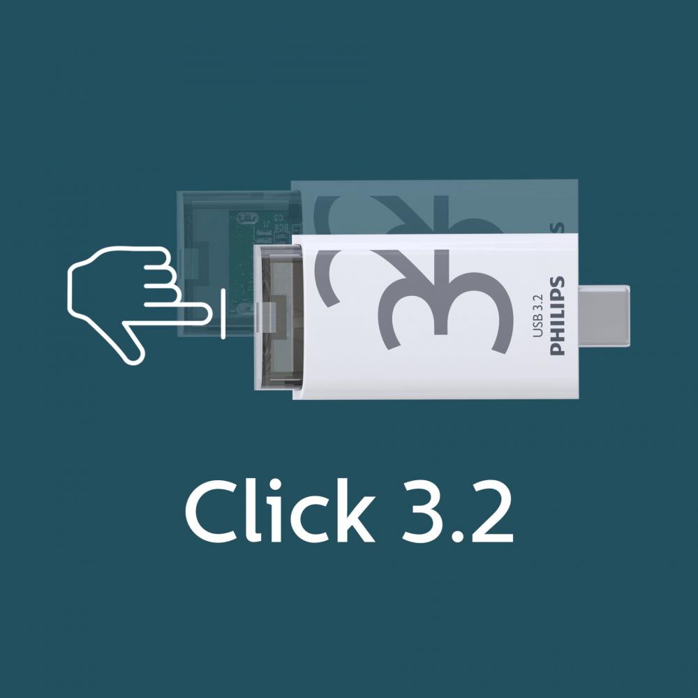 Philips USB Stick 32GB Speicherstick Click Series weiß grau Typ C USB 3.2 Gen 1