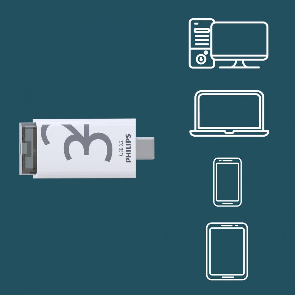 Philips USB Stick 32GB Speicherstick Click Series weiß grau Typ C USB 3.2 Gen 1