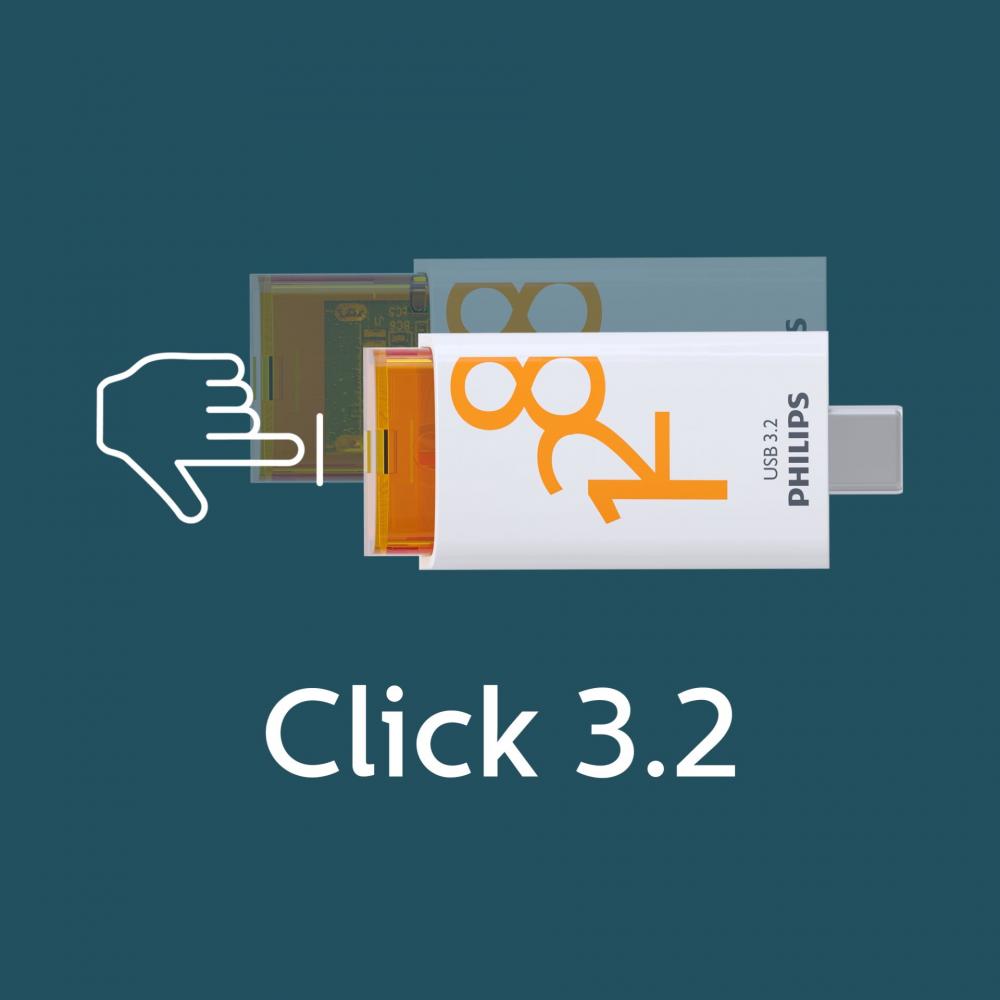 Philips USB Stick 128GB Speicherstick Click Series weiß orange Typ C USB 3.2 Gen 1