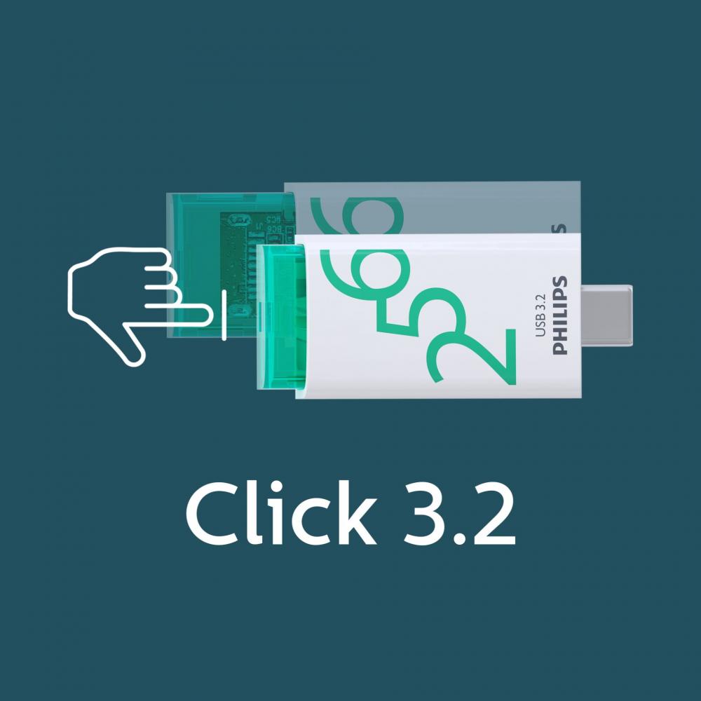 Philips USB Stick 256GB Speicherstick Click Series weiß grün Typ C USB 3.2 Gen 1