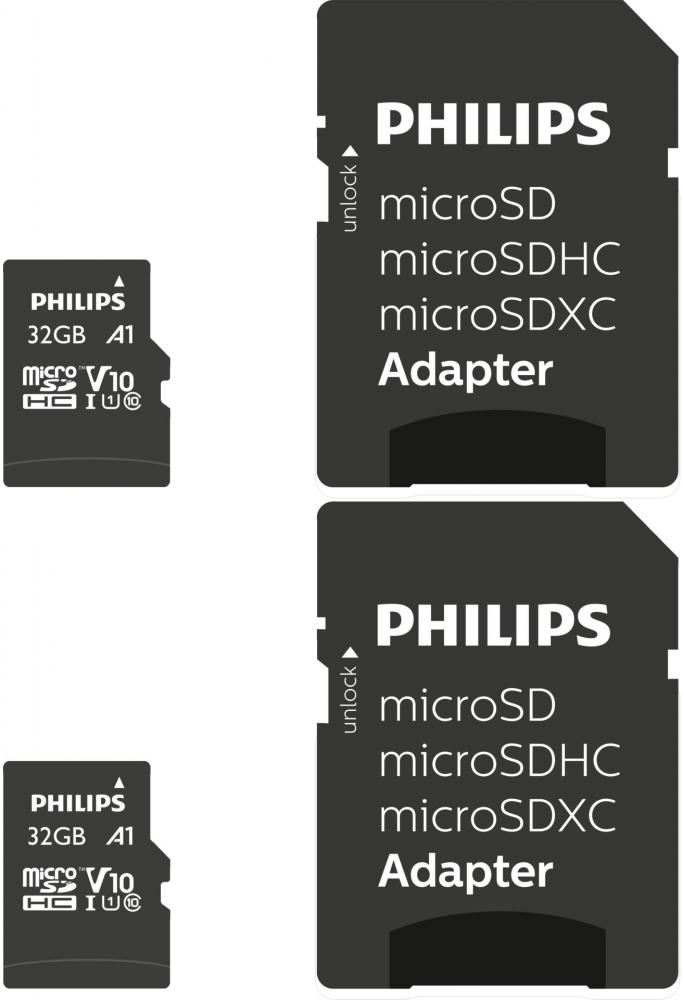 Philips Micro SDHC Karte 32GB Speicherkarte UHS-I U1 Class 10 2er Pack
