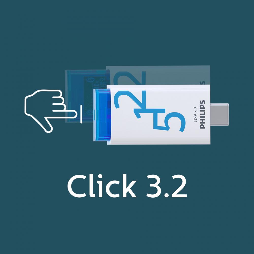 Philips USB Stick 512GB Speicherstick Click Series weiß blau Typ C USB 3.2 Gen 1