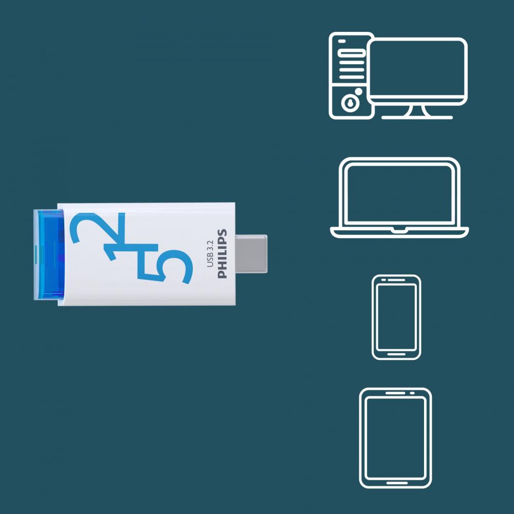 Philips USB Stick 512GB Speicherstick Click Series weiß blau Typ C USB 3.2 Gen 1