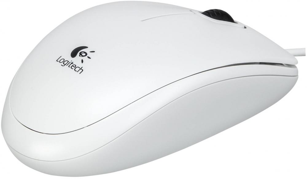 Logitech Maus B100 optisch mit Kabel 3 Tasten 800 dpi weiß 910-003360