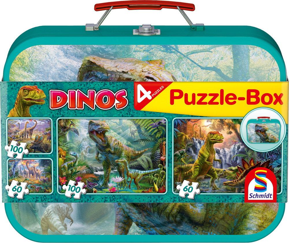 2 x 60 + 2 x 100 Teile Schmidt Spiele Kinder Puzzle Dinos Puzzle-Box Metallkoffer 56495