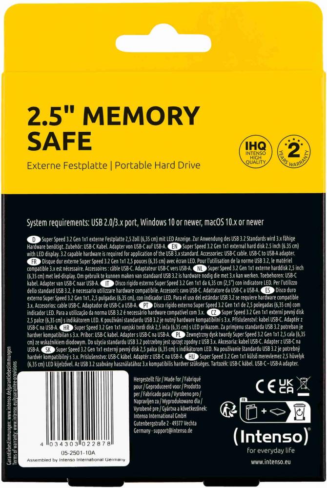 Intenso HDD externe Festplatte Memory Safe Backup Pro 2,5 Zoll 1TB USB 3.2 blau