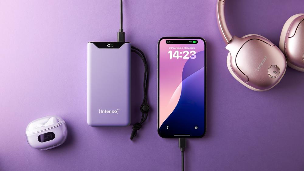 Intenso Powerbank F20000 PD Qualcomm Quick Charge 3.0 20000 mAh 1x USB Typ A und C OUT lila
