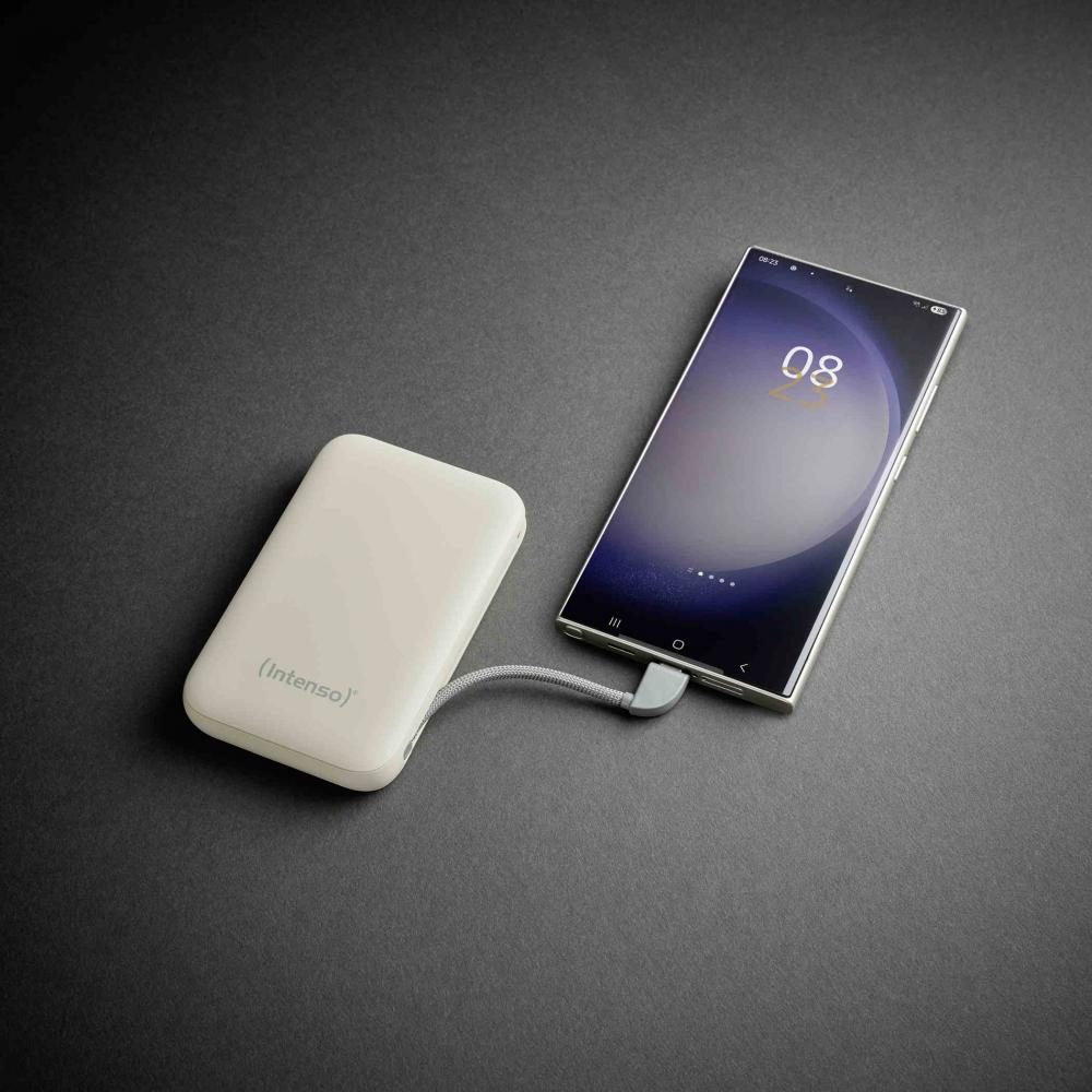 Intenso Powerbank mobile Ladestation S 10000 mAh PD Typ C USB OUT integriertes Kabel beige