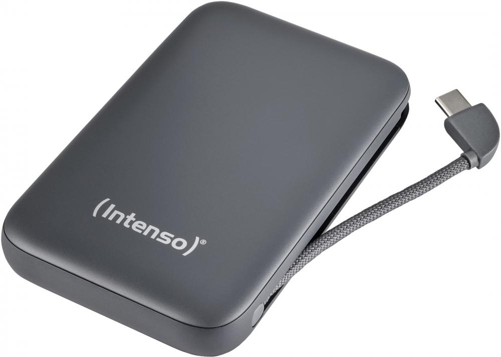 Intenso Powerbank mobile Ladestation S 10000 mAh PD Typ C USB OUT integriertes Kabel grau