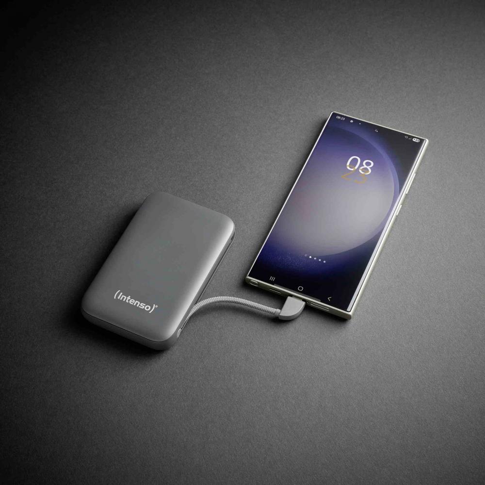 Intenso Powerbank mobile Ladestation S 10000 mAh PD Typ C USB OUT integriertes Kabel grau