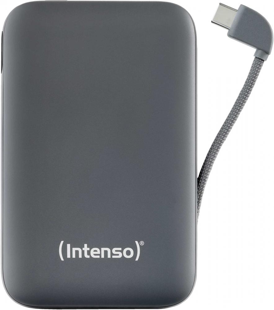 Intenso Powerbank mobile Ladestation S 10000 mAh PD Typ C USB OUT integriertes Kabel grau
