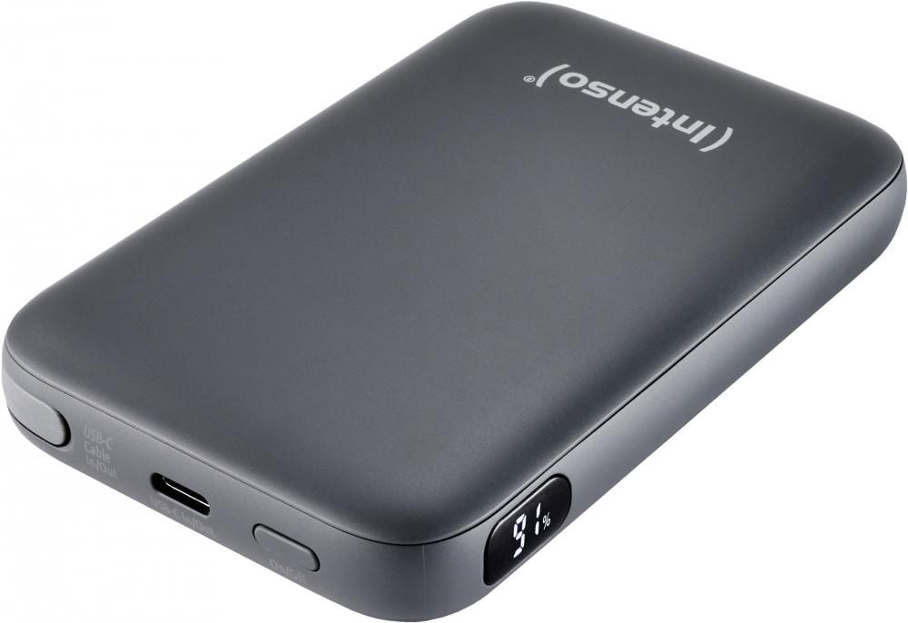 Intenso Powerbank mobile Ladestation S 10000 mAh PD Typ C USB OUT integriertes Kabel grau