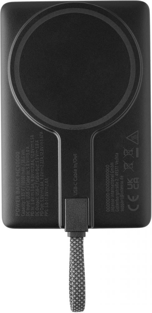 Intenso Powerbank MC 10000 mAh magnetische Fixierung PD Typ C USB OUT integriertes Kabel schwarz