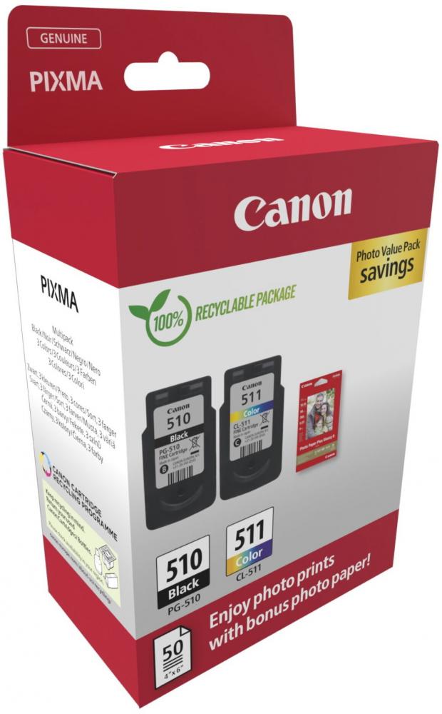 2 Canon Druckerpatronen Tinte PG-510 BK / CL-511 tri-color Photo Value Pack inkl. Fotopapier