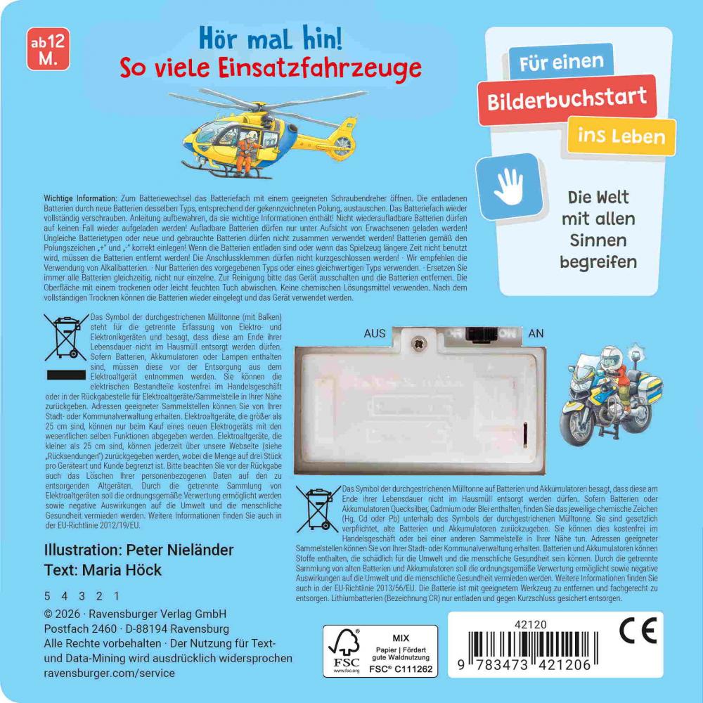 Ravensburger Buch Mitmachen Hör mal hin Tatütata! Wer kommt denn da? Einsatzfahrzeuge 42120